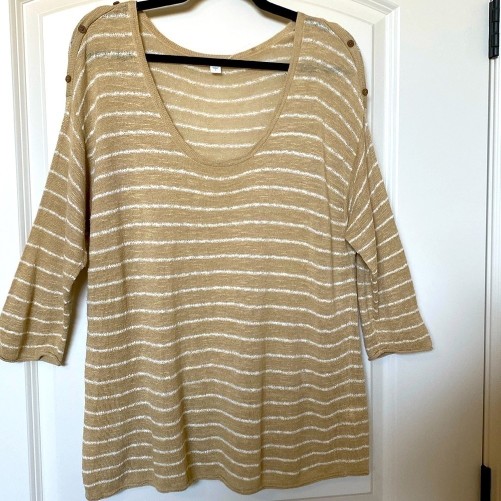 J.Jill Linen Blend Sweater Womens L Lightweight Oversized Boxy Striped Coastal